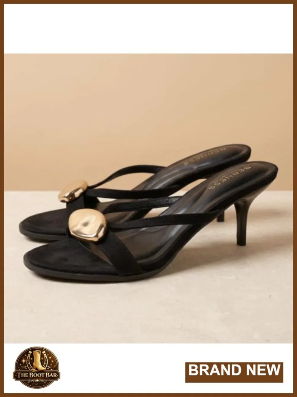 Women's Kitten Heel Slide Sandals Embellished Open Toe Faux Suede Dress Heels